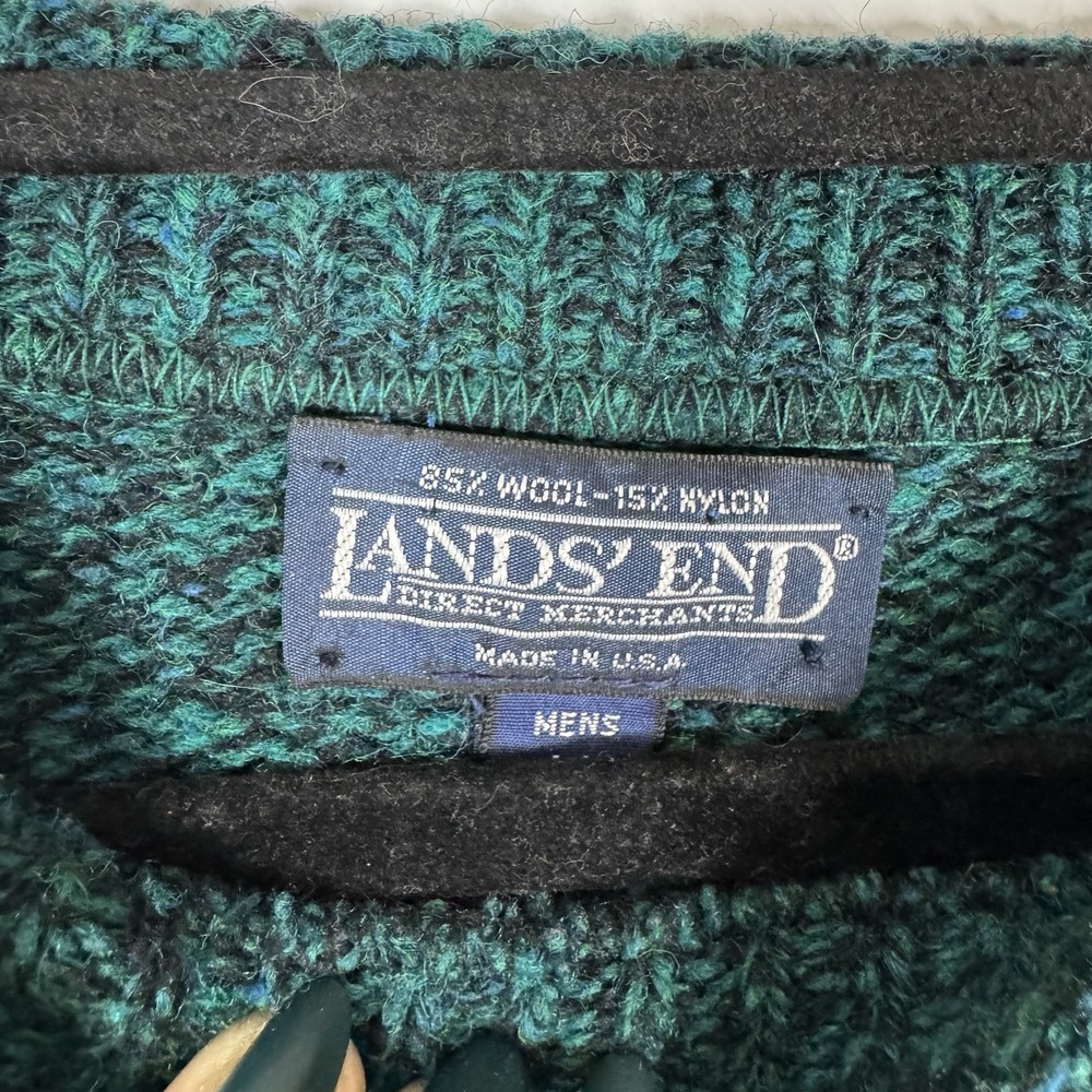 Vintage Lands End Wool Blend Crewneck Sweater Made in USA Blue Green Marled M - Picture 2 of 8